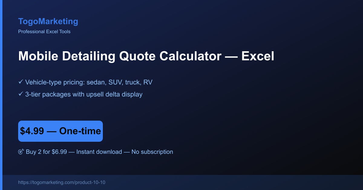 Mobile Detailing Quoting Tool (Vehicle Type, Service Level, Add-Ons) preview