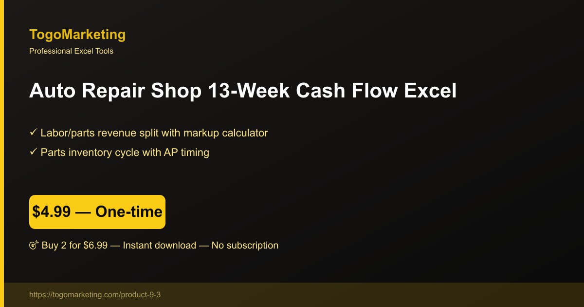 Auto Repair Shop Cash Flow with Parts Inventory Payment Timing preview